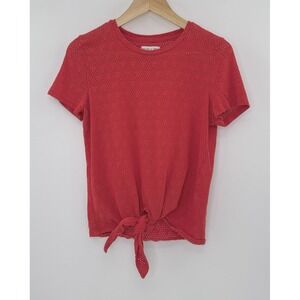 Madewell Red Short Sleeve Tie-Front Knit Top